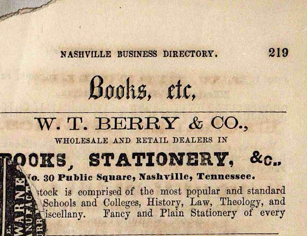 1859 City Directory listing for W.T. Berry & Co.