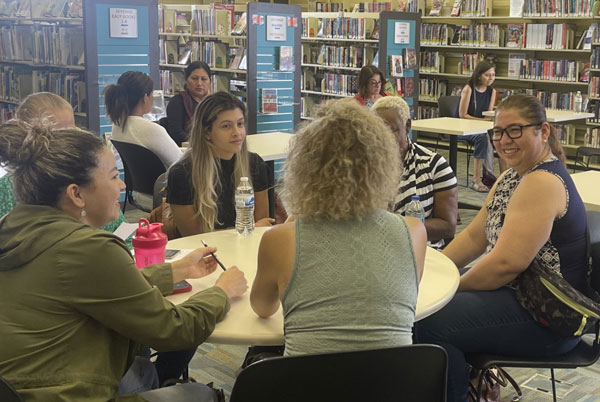 students around a table