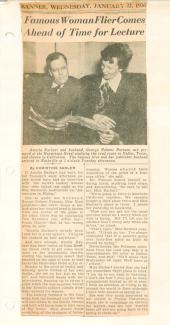 Centennial Club Collection scrapbook from 1935-36, Amelia Earhart comes to town for a lecture. 