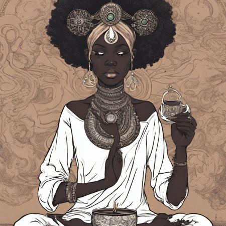 black yogi centering the self and sipping some tea