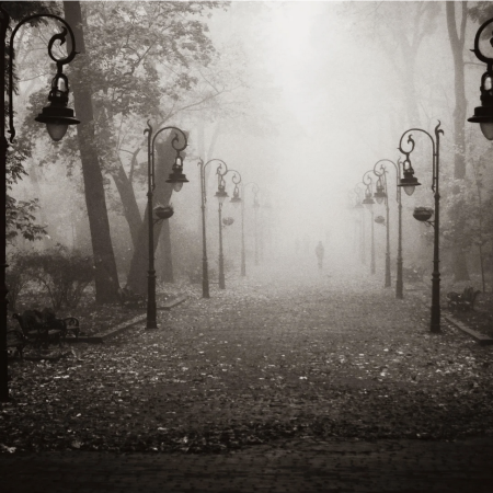 Old-fashioned Street Lamps covered in Fog